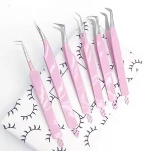 Morje Surgical <b>Pink</b> Eyelash Tweezers Set Stainless Steel Precision <b>Tools</b> Serrated Toothed Tips 10mm 4-Piece <b>Box</b> Packaging - Product Image 2