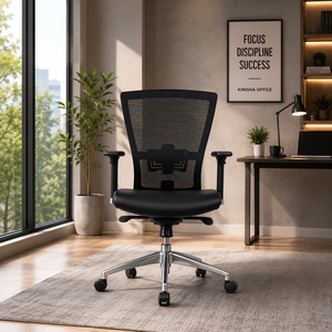 Chaise de bureau de direction KINSHA personnalisable, chaise élévatrice moderne en tissu maillé ergonomique pivotante avec base métallique réglable électriquement - Product Image 1