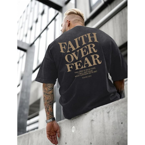 T-shirt unisexe Faith Over Fear surdimensionné en coton à col rond, imprimé, pour l'été, décontracté, en jersey - Product Image 4