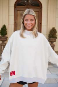 Sudadera Oversize de Cuello Alto Simulado para Mujer, 360GSM, Tejido de Mezcla de Algodón, Estampado de Letras Frontal, Hombros Caídos - Product Image 3