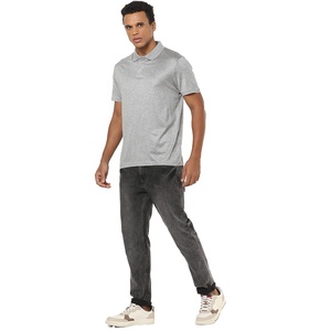 Polo en coton Oxford à manches courtes gris pour homme, coupe classique, couleur unie, style décontracté, tissu respirant - Product Image 1