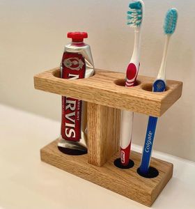 Custom Design <b>Wooden</b> <b>Toothbrush</b> <b>Holder</b> Bamboo Wood Bathroom Storage Organizer for Home Hotel Washroom - Product Image 1