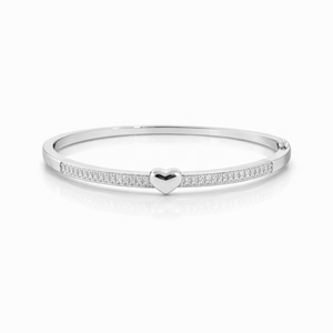 Women's 925 Sterling <b>Silver</b> Heart Design Diamond <b>Bangle</b> <b>Silver</b> Plated Minimalist Romantic Gift <b>Bracelet</b> Micro Pave - Product Image 1