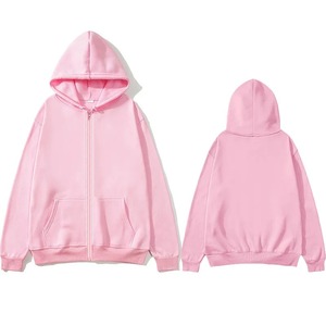 Unisex Hooded Zip-Up Sweatshirt Oversized Solid Color Casual Long Sleeve French Terry Fleece Knitted Embroidered - Product Image 2