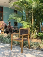 Ensemble de 2 chaises de salle à manger contemporaines en bois massif pour l'extérieur, patio, villa, cuisine, salon, école et hôpital