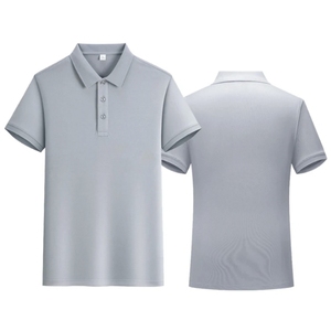 Polo à manches courtes gris clair pour homme, couleur unie, tissu Oxford tissé décontracté, coupe classique, design boutonné - Product Image 1