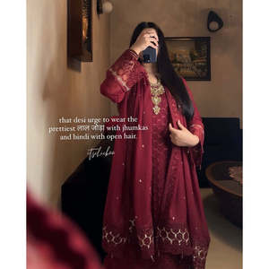 Conjuntos de diseñador para mujer Pure Heavy Faux Georgette Top Plazzo & Dupatta para fiesta Look - Product Image 3