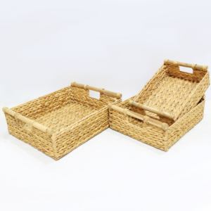 Wholesale Rustic Eco Friendly Water Hyacinth Multifunction <b>Storage</b> <b>Baskets</b> for Home Organization <b>Rectangular</b> Nesting Set Handles - Product Image 5