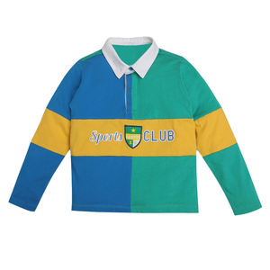 Polo de sport classique à manches longues avec logo brodé personnalisé, vêtements d'équipe pour jeunes enfants, jersey de rugby épais en coton 100% pour garçons - Product Image 1