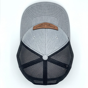 Casquette Trucker en Cuir Personnalisée de Haute Qualité Style 112 Gris Maille Snapback Toile Casquettes de Sport Logo Personnalisé Design 6 Panneaux - Product Image 2