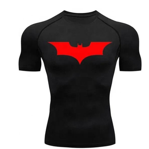 T-shirt de compression rouge à manches courtes pour homme, col rond, coupe ajustée, imprimé par sublimation, couche de base - Product Image 2