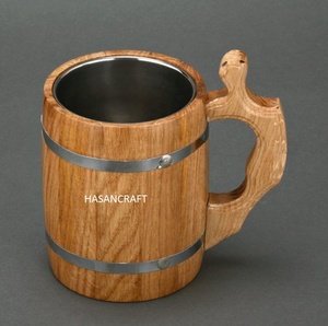 แก้วเบียร์ไม้และเหล็กกันรั่ว 100% พร้อมหูจับ แก้วเบียร์ไม้ ขายดี สำหรับใช้ในบ้าน โรงแรม ร้านอาหาร - Product Image 1