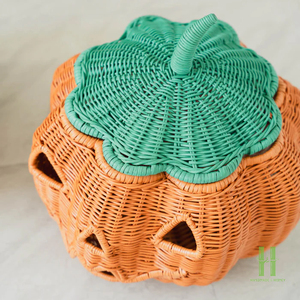 Panier en rotin naturel fait main en forme de citrouille, le plus vendu, pour décoration d'Halloween, idéal pour la vente au détail et les expositions événementielles - Product Image 6
