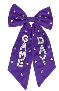 <b>Large</b> Statement Bow Red Satin Football Hair Bow Clip with <b>Beaded</b> Embroidery Sports Theme Cheer Hair Accessory for Girls & Women - Product Image 2