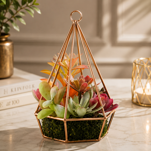 Maceta Colgante de Terrario en Oro Rosa, Moderna y Geométrica, para Suculentas, Decoración Elegante para el Hogar y la Oficina - Product Image 1