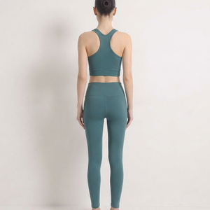 Women's Yoga Set Racerback <b>Crop</b> Top High Waist <b>Leggings</b> 2 Piece Seamless Solid Color Activewear Full Length Spandex Polyester - Product Image 3