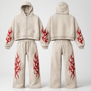 Conjunto de Sudadera con Capucha y Pantalones Deportivos Extra Grandes para Hombre, Diseño de Llama Roja, Ropa Deportiva Informal de Invierno, 100% Algodón - Product Image 1