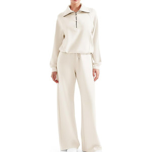 2025 Best-Selling Women's Solid Crop Track Suits <b>Set</b> Breathable Eco-Friendly Quick Dry Casual Knitting Fabric Washed outfit - Product Image 5