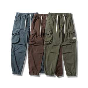 Pantalon cargo pour homme en toile respirante, couleur vert olive, taille élastique, plusieurs poches, style décontracté, pour l'automne - Product Image 2