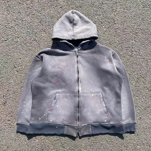 Sudadera con capucha para hombre, estilo vintage, con cremallera, de forro polar cepillado de alto gramaje, efecto desgastado por el sol, línea de producción de ropa urbana personalizada 2026 - Product Image 1