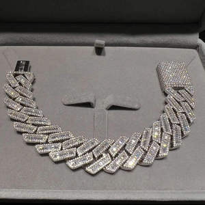 Bijoux fins en argent 925 plaqué rhodium, bracelets chaîne cubaine et maillons, sertis de moissanite VVS taille baguette, style hip-hop pour hommes - Product Image 4