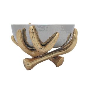 Round White Metal Bowl on Golden Brass Stem Stand for Chips <b>Dips</b> Snacks Decorative Serveware Tableware Home Hotel Restaurant - Product Image 4
