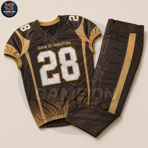 Team Wear Customized OEM ODM Service American Football Uniform Set Brown Gold Polyester Jersey & Padded Pants With Custom Logo - Product Image 2
