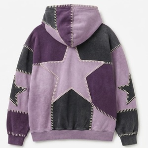 Sudadera con Capucha Personalizada con Parches de Estrellas y Costuras Decorativas |   Sudadera con Capucha Extra Grande Color Morado Vintage |   OEM y ODM - Product Image 5