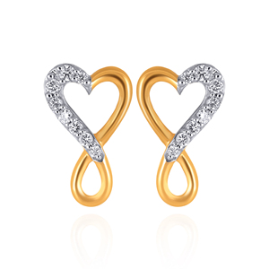 Heart <b>Infinity</b> Shape Yellow Gold Diamond <b>Earrings</b> Round Brilliant Cut Natural White Diamonds Romantic Women's Wedding Jewelry - Product Image 1