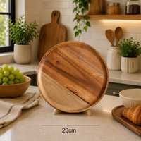 Assiette de service ronde en bois poli fait main, style Wabi Sabi, en bois massif, écologique, pour la décoration de table