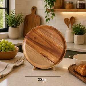 Assiette de service ronde en bois poli fait main, style Wabi Sabi, en bois massif, écologique, pour la décoration de table - Product Image 5
