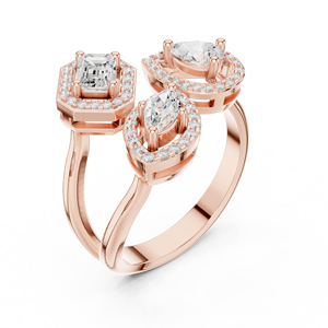 Anillo de compromiso vintage con halo de moissanita y diamantes de múltiples piedras - Banda de compromiso de plata de ley 925 chapada en oro rosa para mujer - Product Image 4