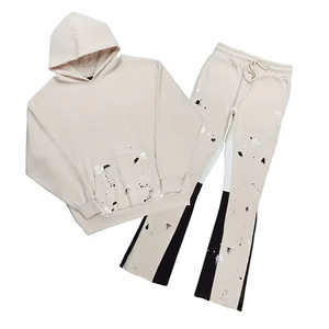 Survêtement d'hiver pour homme, coupe classique, 100 % coton, 340 grammes, avec logo imprimé à rayures, pantalon empilé, personnalisable, vente chaude - Product Image 4