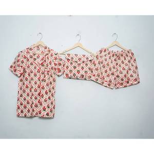 Women's High Quality Spring/Summer Floral Pattern Pajamas Set Short Sleeve Cotton Shirt <b>Pants</b> Comfortable Short Wear Front Logo - Product Image 1