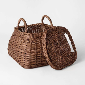 Panier carré vintage en rotin brun foncé avec poignée, grand panier décoratif pour légumes, rangement de cuisine, centre de table - Product Image 1