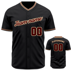 Camiseta de Béisbol Negra de Manga Corta con Botones, Uniforme de Equipo Personalizado, Cuello en V, Transpirable, de Poliéster, para Deportes - Product Image 1