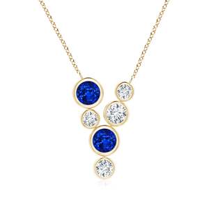High Quality IGI Certified Bezel-Set Scattered Blue Sapphire And Diamond Necklace 14K 18K <b>Solid</b> Yellow <b>Gold</b> Multi Stone <b>Pendant</b> - Product Image 1