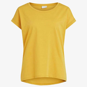 T-shirt en jersey de coton jaune pour femme, col rond, manches courtes, coupe ample, décontracté, pour le printemps et l'été - Product Image 1
