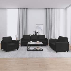 Conjunto de Sofá de 2 Plazas en Cuero Sintético Negro, Resistente, para Sala de Estar, Cómodo y Elegante - Product Image 1