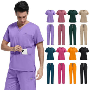 Meilleures ventes : Tenue d'uniforme médical pour homme à manches courtes, col en V, en mélange Spandex Polyester, pour hôpital, clinique dentaire et soins infirmiers - Product Image 1