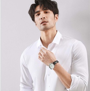 Chemises décontractées respirantes pour hommes, coupe confortable et décontractée, imprimé rayé, Kemeja Pria Lengan Panjang pour le travail - Product Image 6