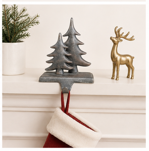 Heavy Duty Cast <b>Iron</b> Christmas Tree Stocking Holder Rustic Antique Brown Mantel Hanger Hook Durable Weighted Base For Holiday - Product Image 2
