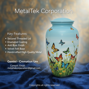 Urne funéraire papillon en métal haut de gamme, faite à la main, pour cendres d'adultes, avec couvercle sécurisé, pour services funéraires et commémoratifs, à prix abordable. Urnes et pots. - Product Image 6