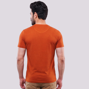 Camisetas de Hombre con Cuello en V y Rayas Naranjas, Camisetas de Punto Ajustadas de Verano, Camisetas de Manga Corta Informales para Hombre - Product Image 2