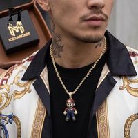 Colgante Personalizado de Mario con Diamantes VVS, Figura 3D de Personaje de Videojuego, Chapado en Oro de 14K, Joyería Hip Hop