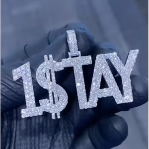 Collier Pendentif Lettre Cursive Personnalisée en Moissanite Ronde, Plaqué Or et Argent, Bijou Hip Hop avec Breloques Iced Out, Idéal Cadeau - Product Image 1