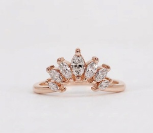 14K Pure Gold 0.46ctw Luxury Marquise Diamond Wedding Band Real Lab Grown Diamond Unique Curved Crown <b>Ring</b> Bridal <b>Stacking</b> <b>Ring</b> - Product Image 3