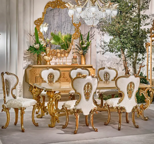 Juego de Comedor de Madera de Teca Sólida Dorada de Lujo, Estilo Europeo Clásico Tallado, para Uso en Hoteles, Hecho en Indonesia - Product Image 2