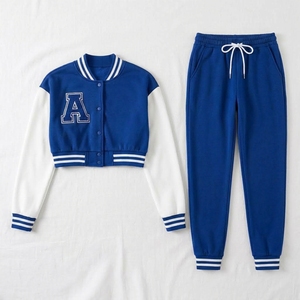 High Quality Hooded Casual Custom Cropped Bomber Jacket <b>Pant</b> Set Streetwear <b>Women</b> 100% Cotton Plus Size Winter Lightweight - Product Image 3