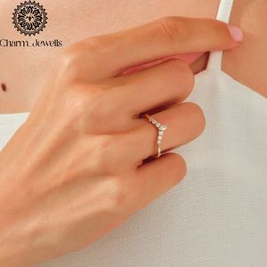 Bague de fiançailles Charm_Jewells pour femme en or massif 18 carats plaqué or rose, sertie d'un moissanite taille poire, style romantique - Product Image 3